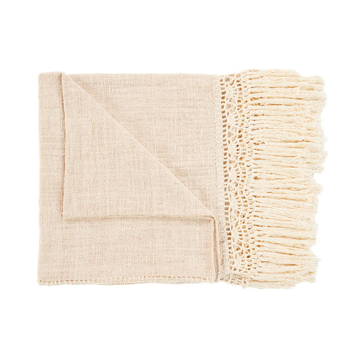 Colcha Gypsy em algodão cru com franja macramé 135 x 270 cm