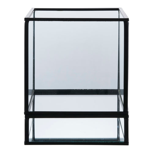 Porta-velas Hurricane cubo vidro e metal preto