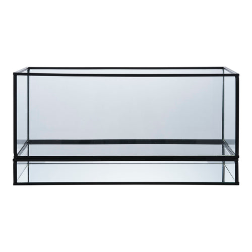 Rectangular Hurricane Candle Holder Black Glass and Metal