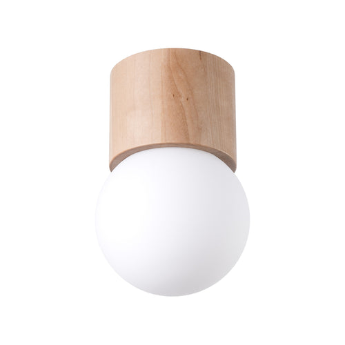 Candeeiro de teto Boomo 8 madeira natural e vidro opala G9
