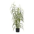 Plante artificielle herbe ornementale verte 89 cm en pot noir longues feuilles rubannées courbées
