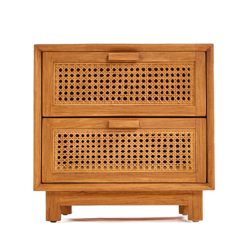 Table de chevet Harmony en teck et rotin