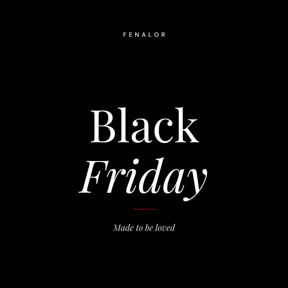 Black Friday Fenalor écrit en blanc sur fond noir