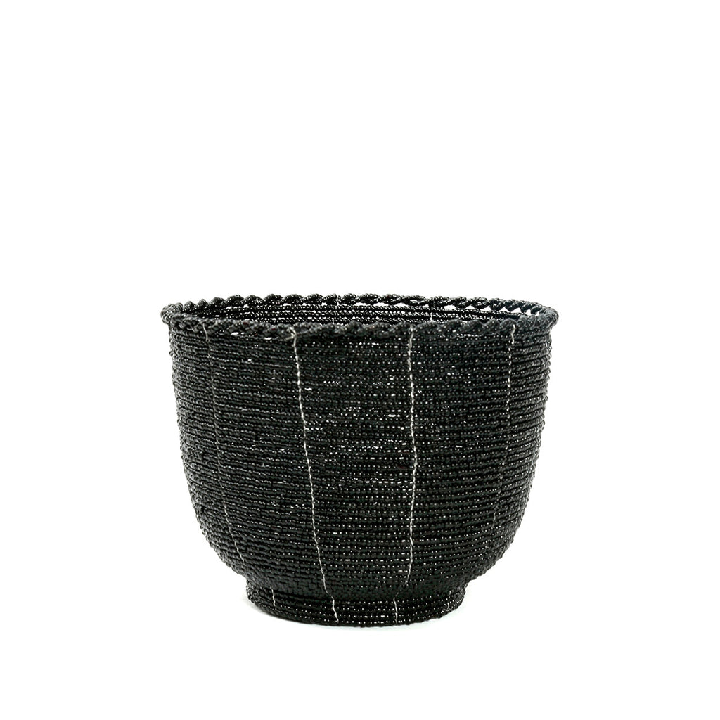 Bonbonnière en perles de rocaille noires 13 cm