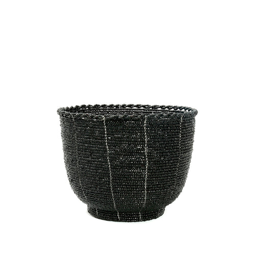 Bonbonnière en perles de rocaille noires 13 cm