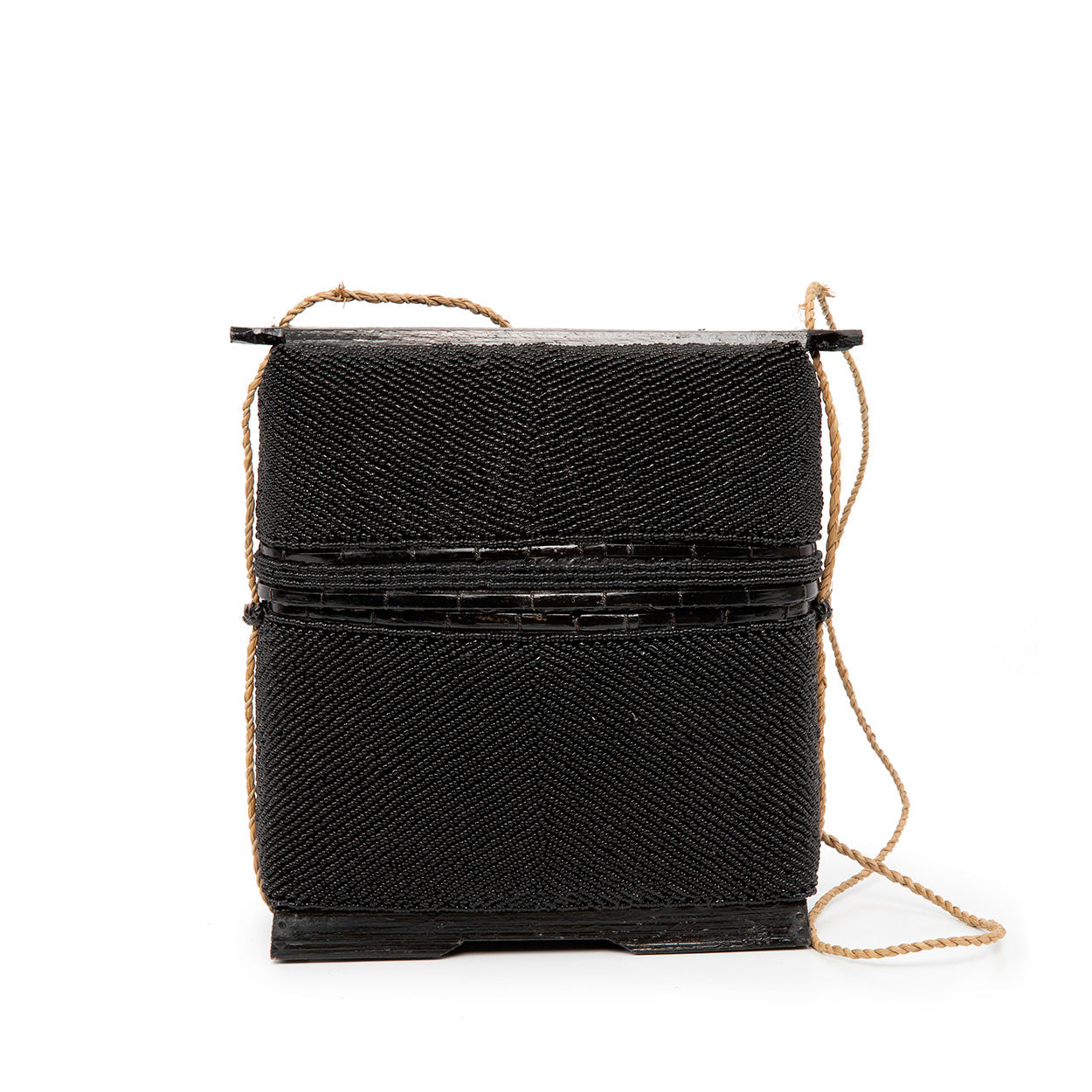 Coffret en perles de rocaille noires et bambou 25 cm