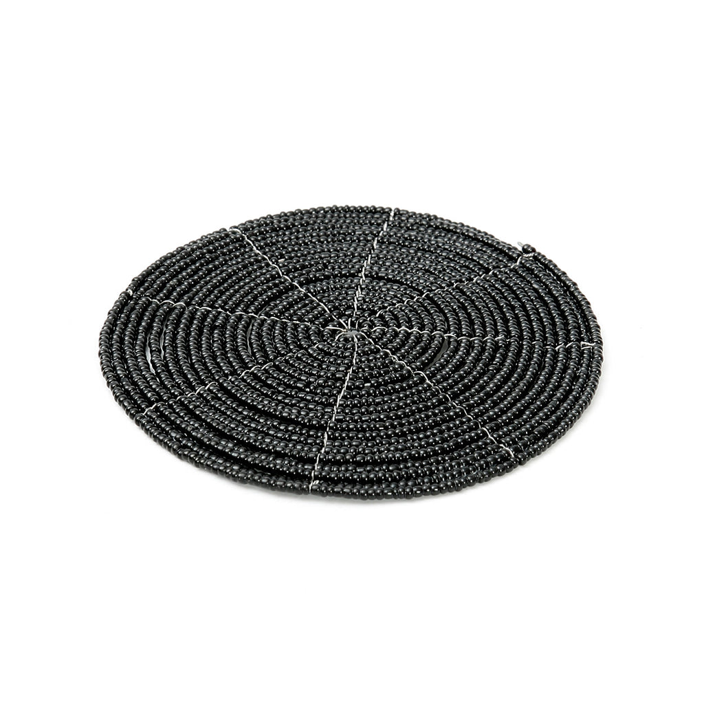 Dessous-de-verre rond en perles noires 10 cm