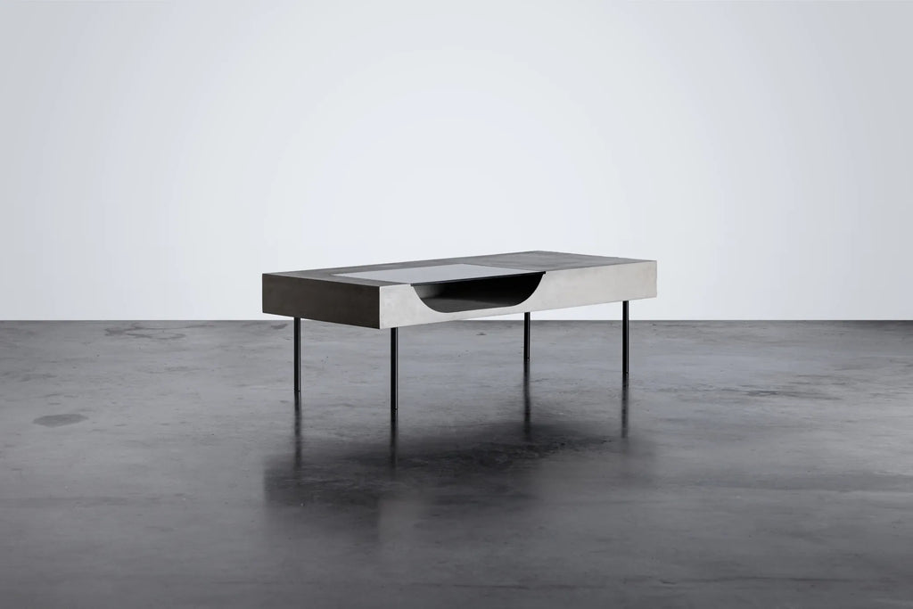 Table basse en béton Curb gris naturel en situation 3