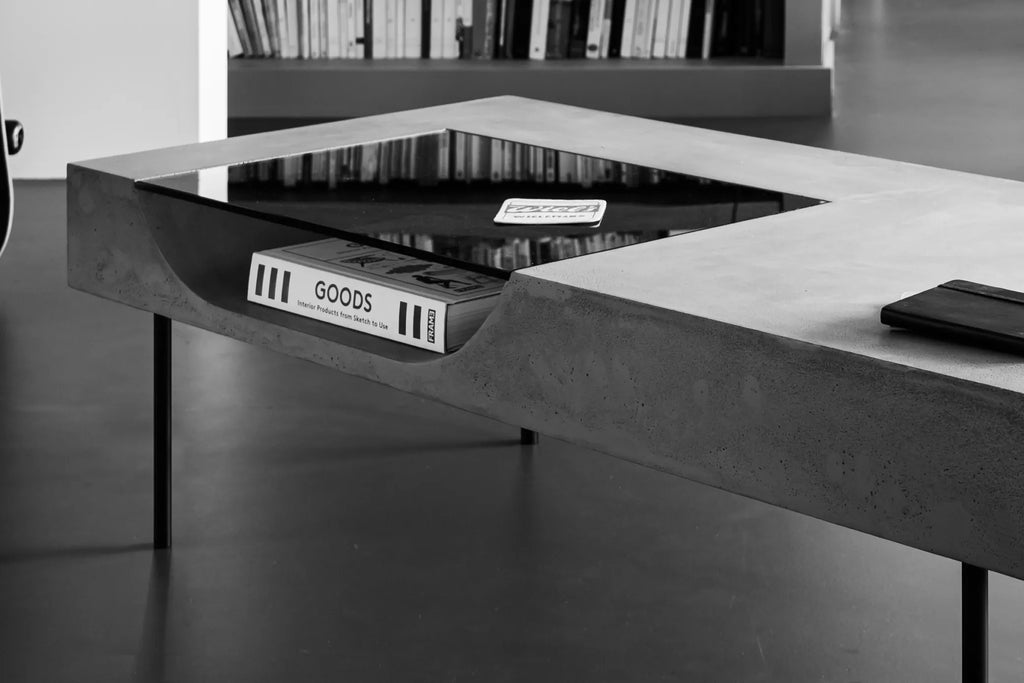 Table basse en béton Curb gris naturel en situation 4
