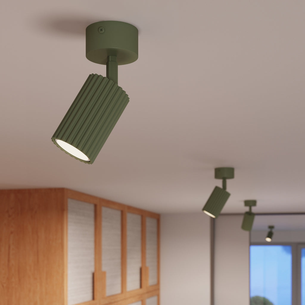 Plafonnier Karbon 1 aluminium vert olive GU10 vue de profil