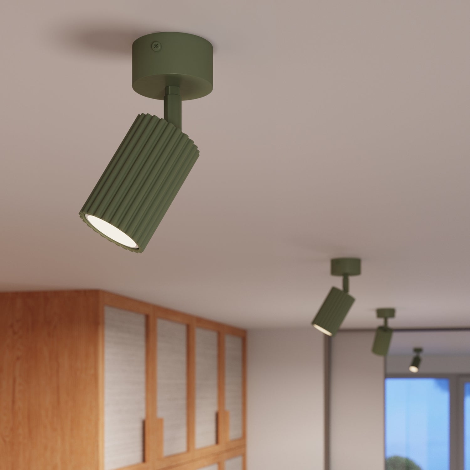 Plafonnier Karbon 1 aluminium vert olive GU10 vue de profil