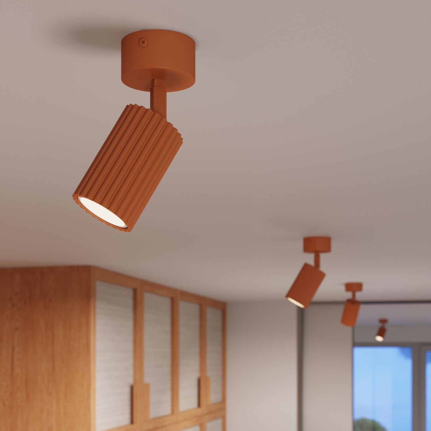 Plafonnier Karbon 1 aluminium rouge ocre GU10 vue de profil