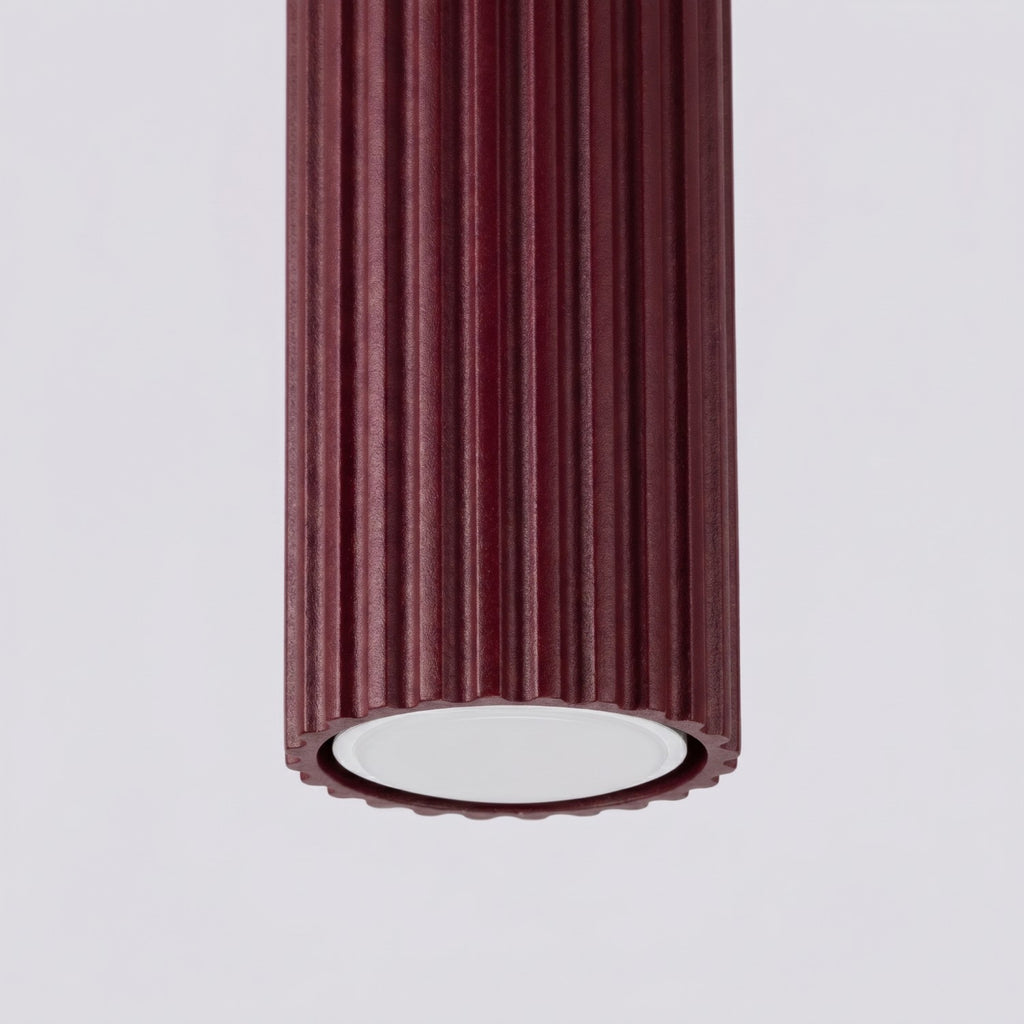 Plafonnier Karbon 10 aluminium bordeaux GU10 détail des cannelures