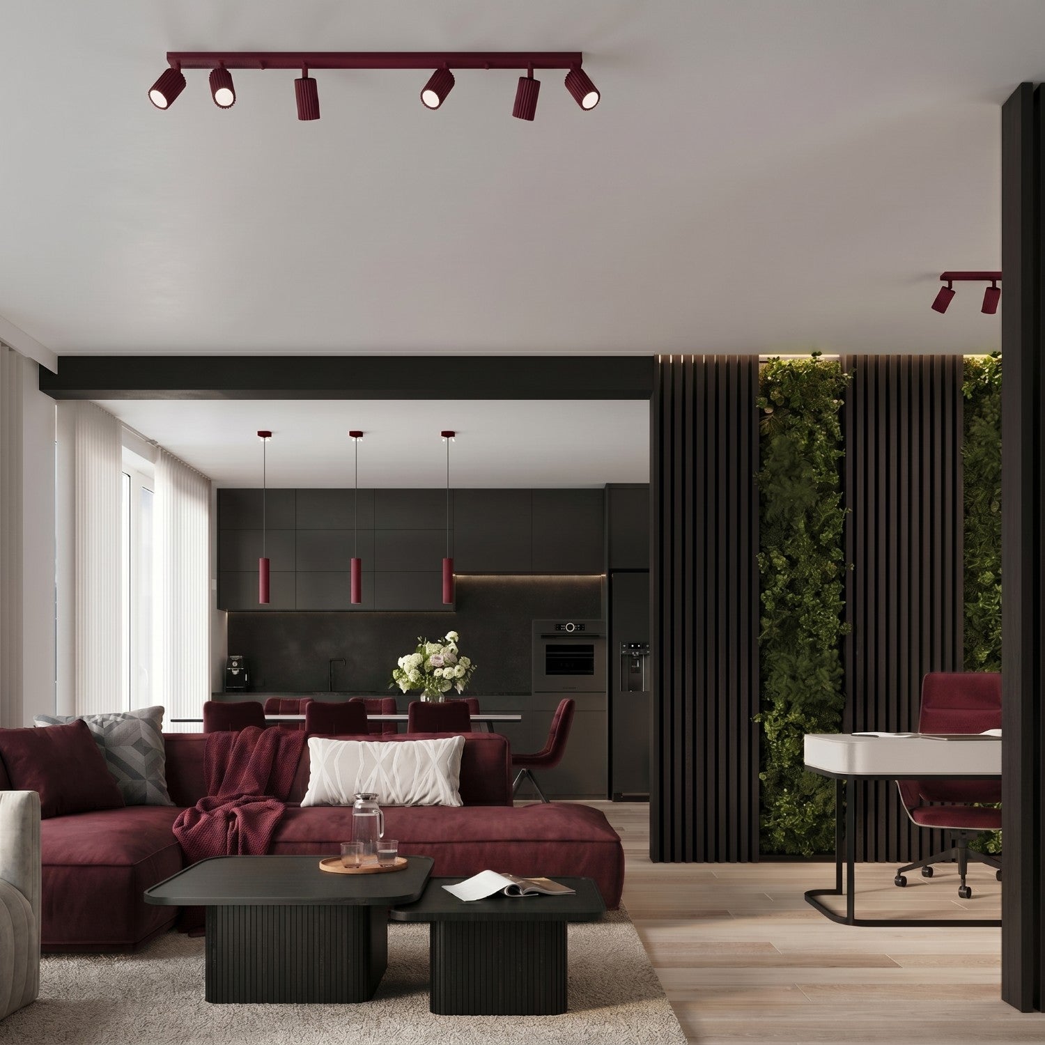 Suspension Karbon 1 lumière aluminium bordeaux GU10 détail