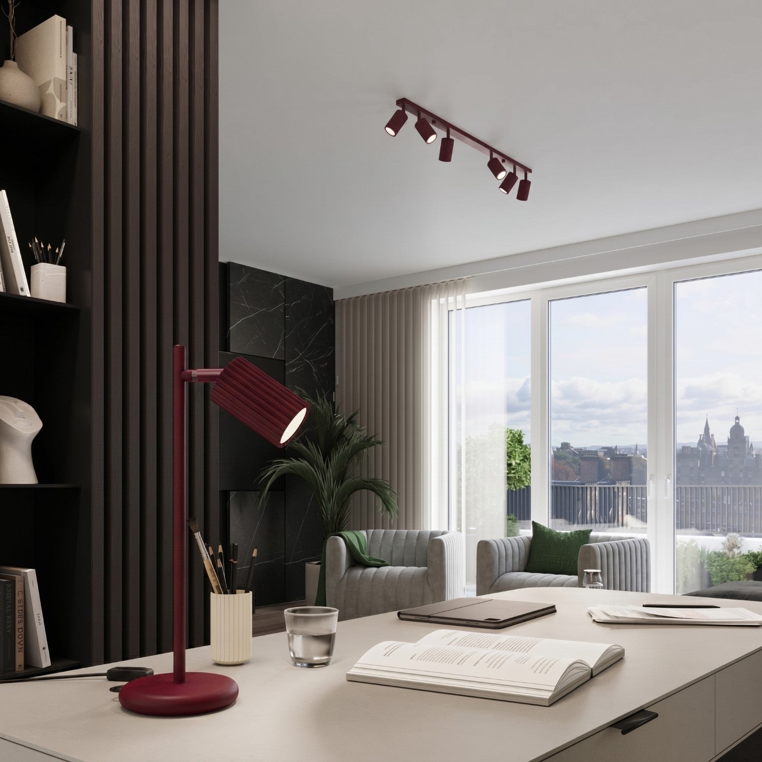 Suspension Karbon 1 lumière aluminium bordeaux GU10 vue de profil