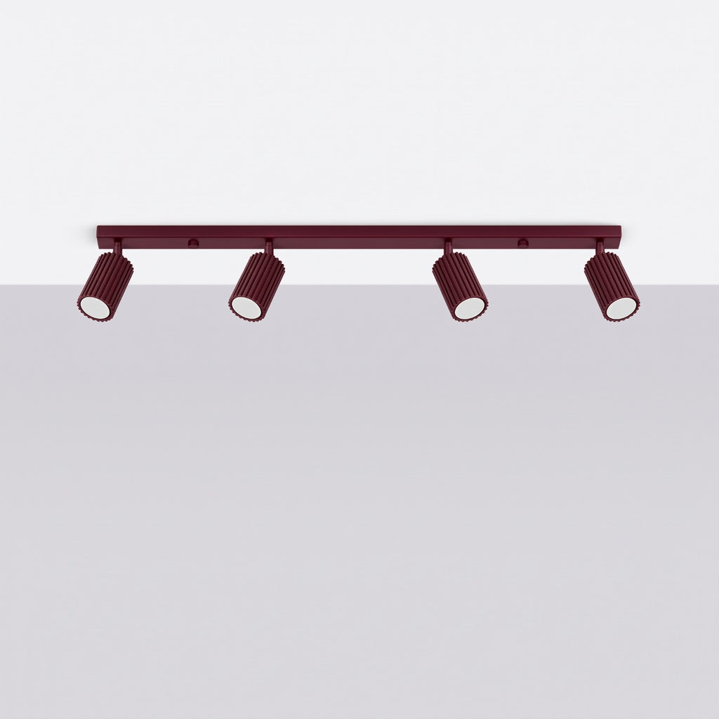 Plafonnier Karbon rampe 4 spots aluminium bordeaux GU10 vue de profil