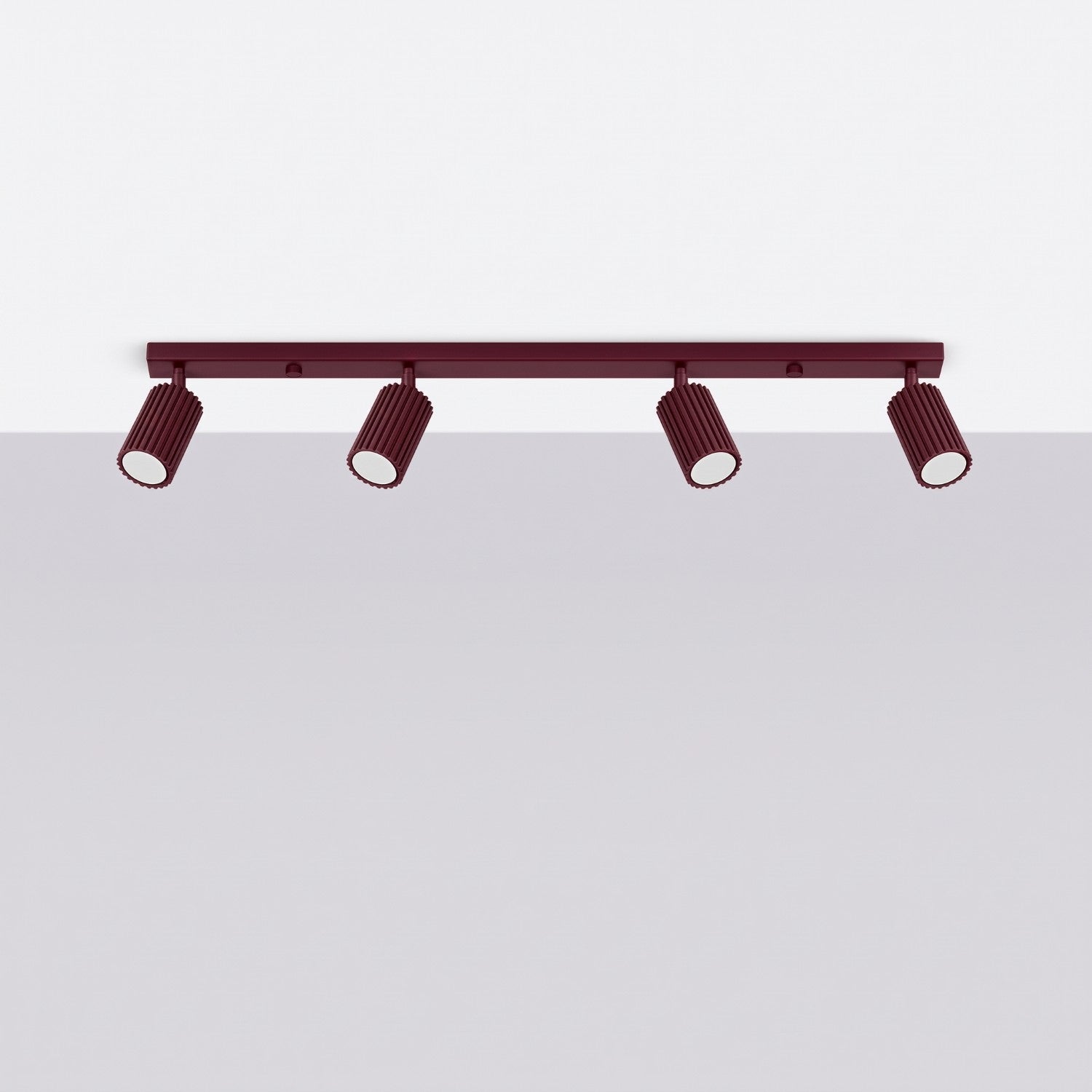 Plafonnier Karbon rampe 4 spots aluminium bordeaux GU10 vue de profil