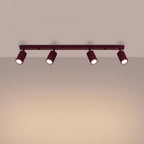Plafonnier Karbon rampe 4 spots aluminium bordeaux GU10 vue de trois quarts