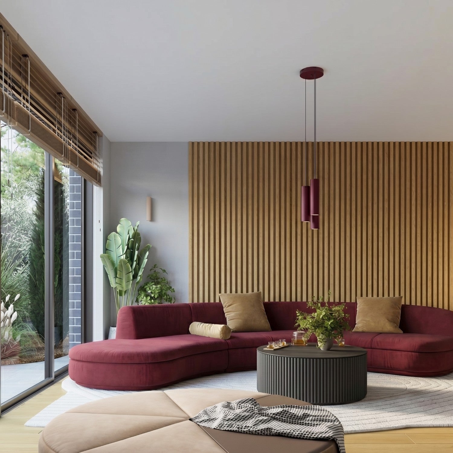 Applique murale Karbon 20 haut et bas aluminium bordeaux GU10 en situation