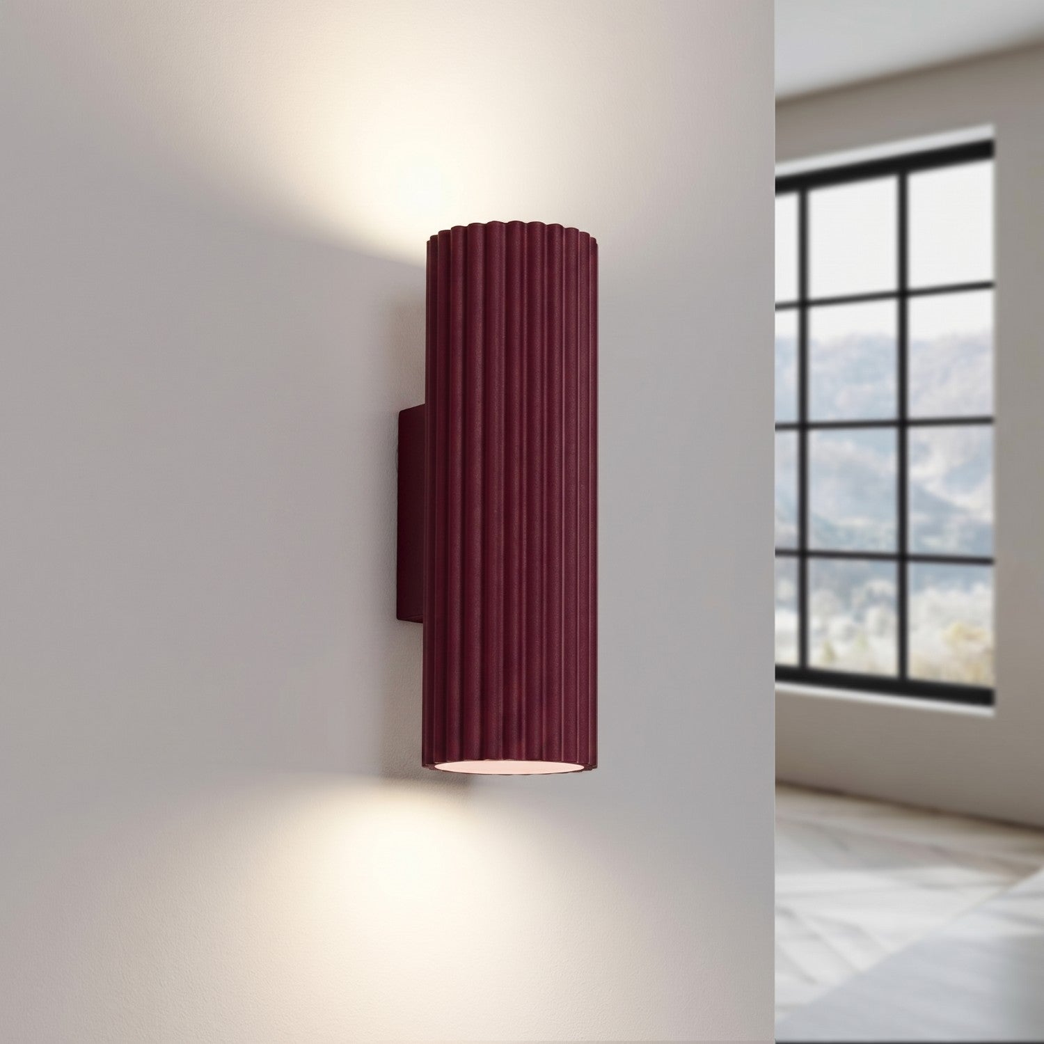 Applique murale Karbon 20 haut et bas aluminium bordeaux GU10 vue de trois quarts