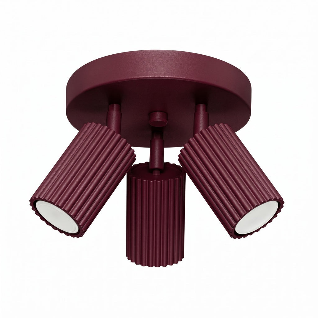 Plafonnier Karbon 3 spots rond aluminium bordeaux GU10
