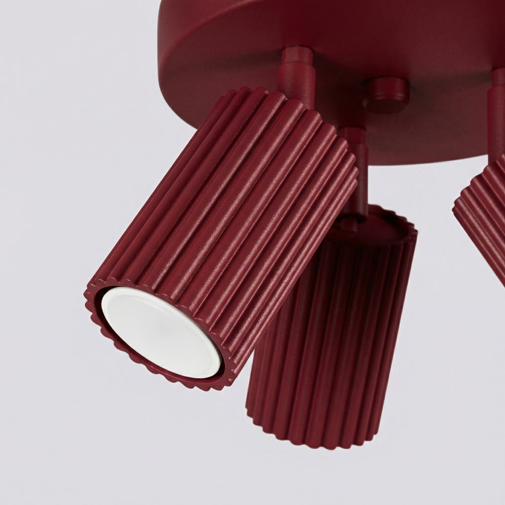 Plafonnier Karbon 3 spots rond aluminium bordeaux GU10 tête orientée