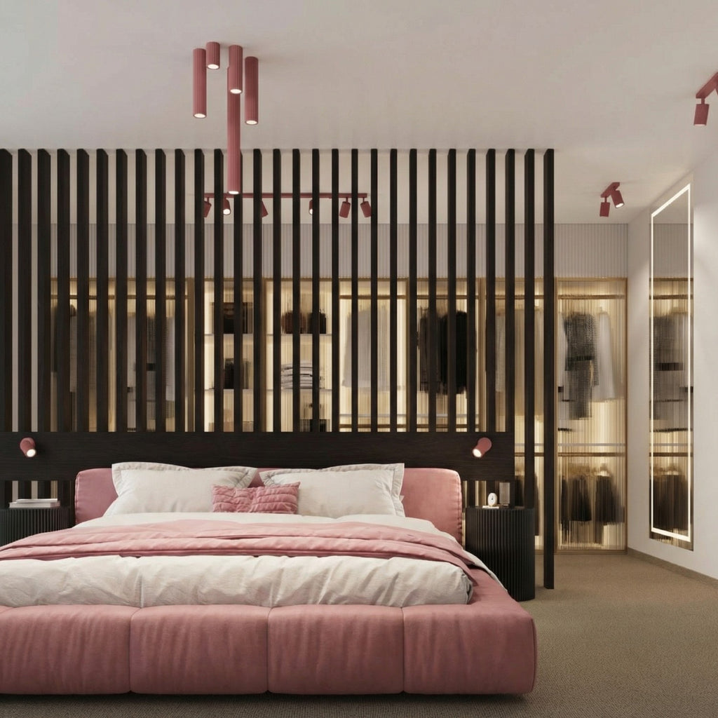 Plafonnier Karbon 10 aluminium rose GU10 vue de dessous