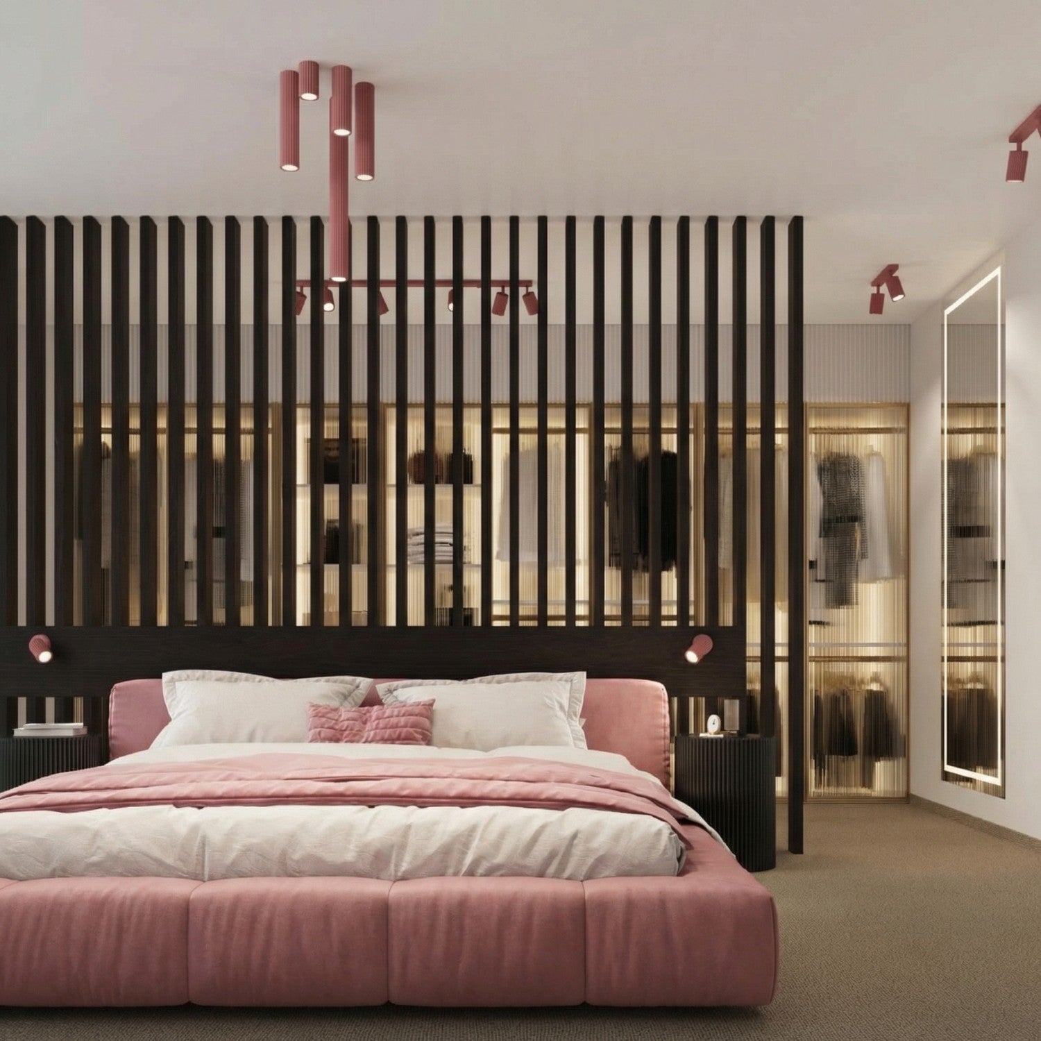 Plafonnier Karbon 10 aluminium rose GU10 vue de dessous