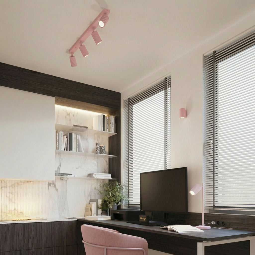 Plafonnier Karbon rampe 4 spots aluminium rose GU10 vue de profil