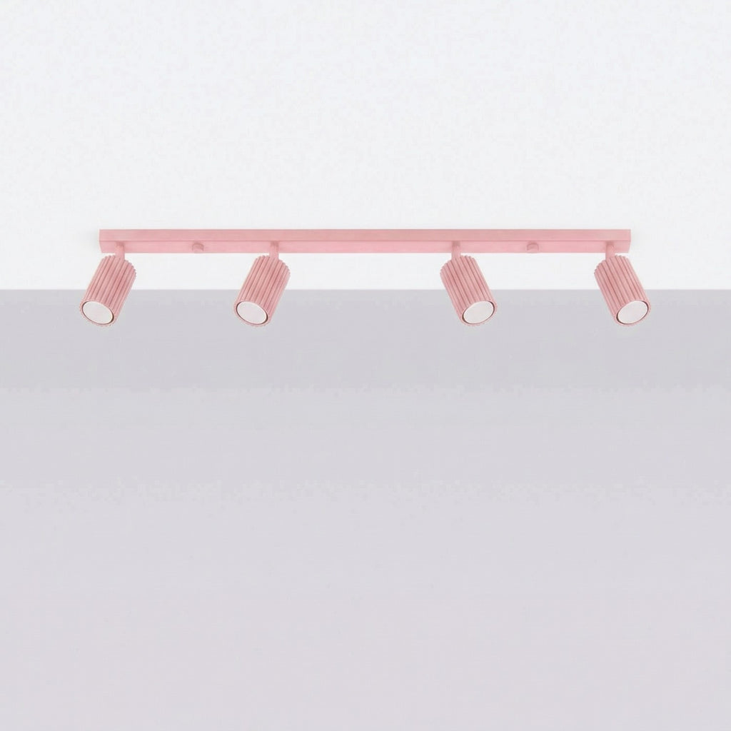Plafonnier Karbon rampe 4 spots aluminium rose GU10 vue de profil