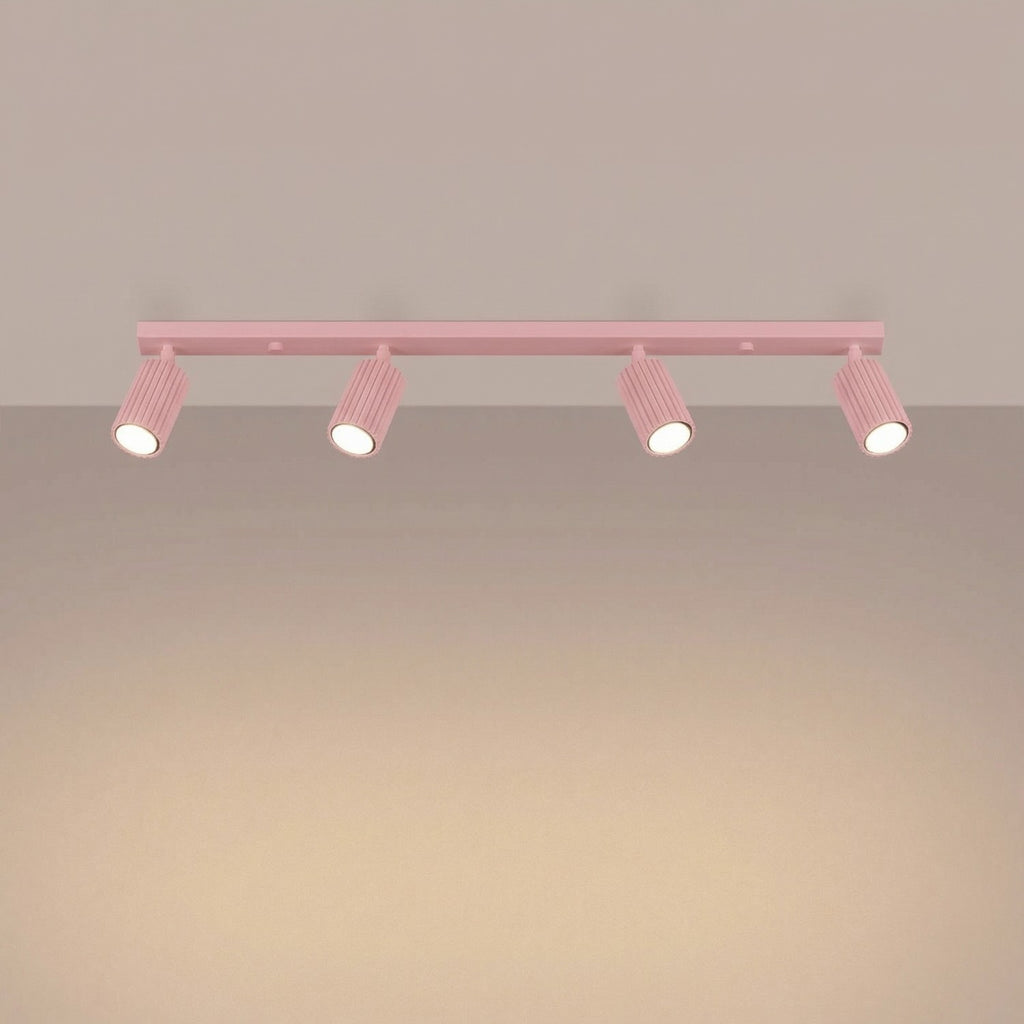 Plafonnier Karbon rampe 4 spots aluminium rose GU10 vue de trois quarts
