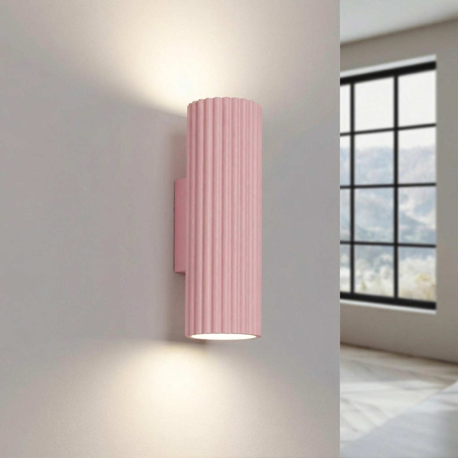 Applique murale Karbon 20 haut et bas aluminium rose GU10 vue de trois quarts
