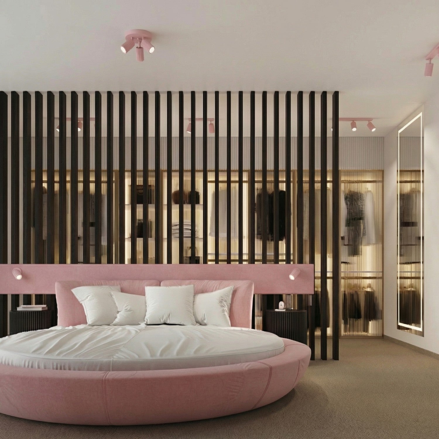 Plafonnier Karbon 3 spots rond aluminium rose GU10 vue de dessous