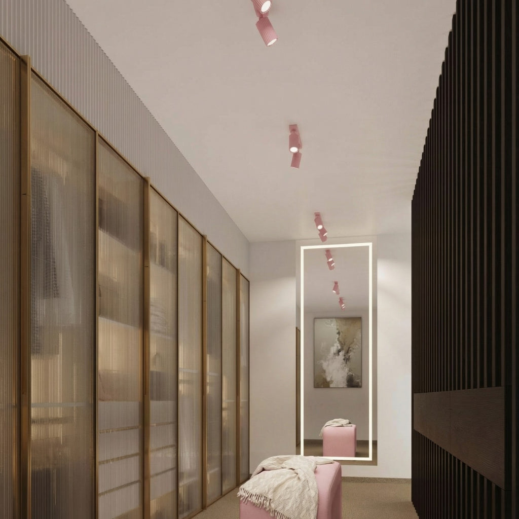 Plafonnier Karbon 3 spots rond aluminium rose GU10 détail