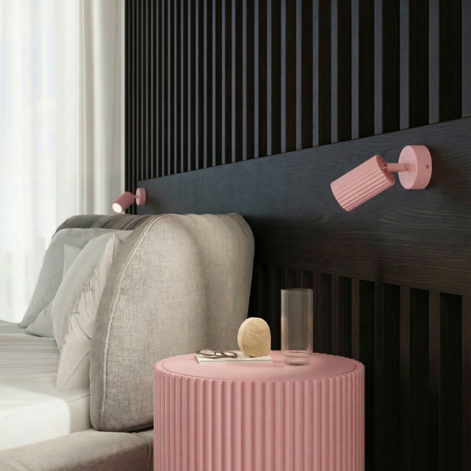 Plafonnier Karbon 3 spots rond aluminium rose GU10 vue de profil