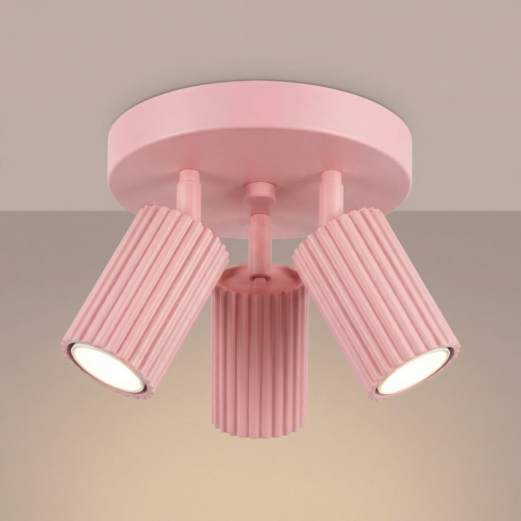Plafonnier Karbon 3 spots rond aluminium rose GU10 vue de trois quarts