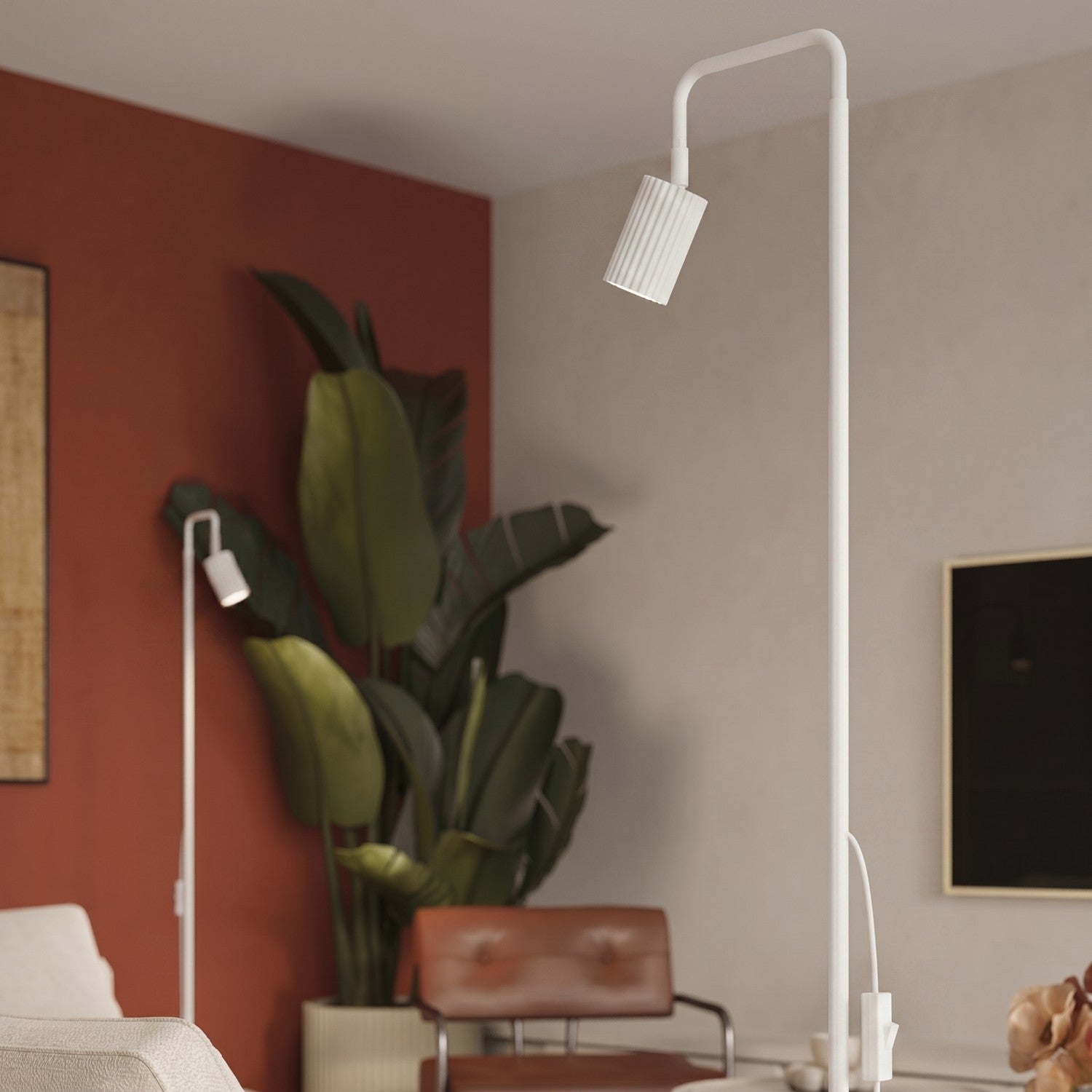 Lampadaire Karbon 1 aluminium blanc GU10 vue de trois quarts