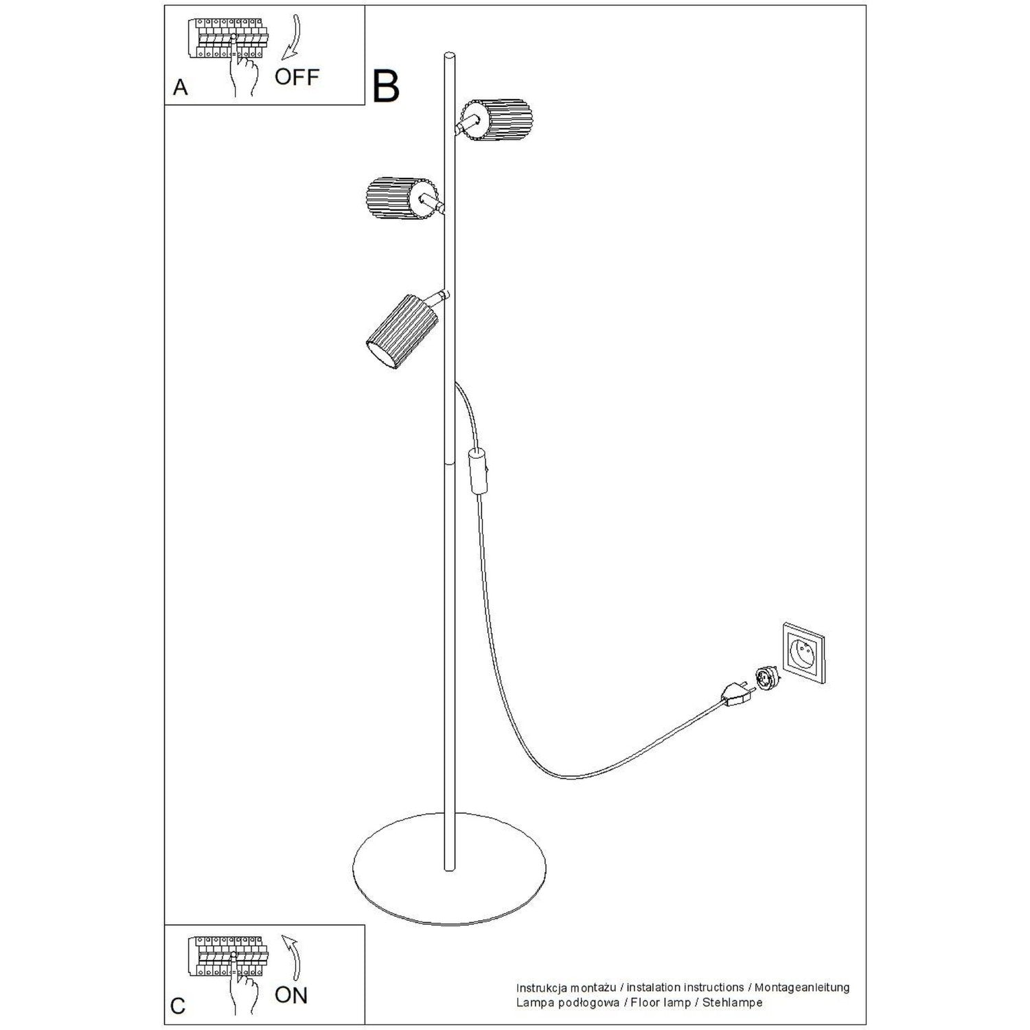 Lampadaire Karbon 3 spots aluminium blanc GU10 vue de dessous
