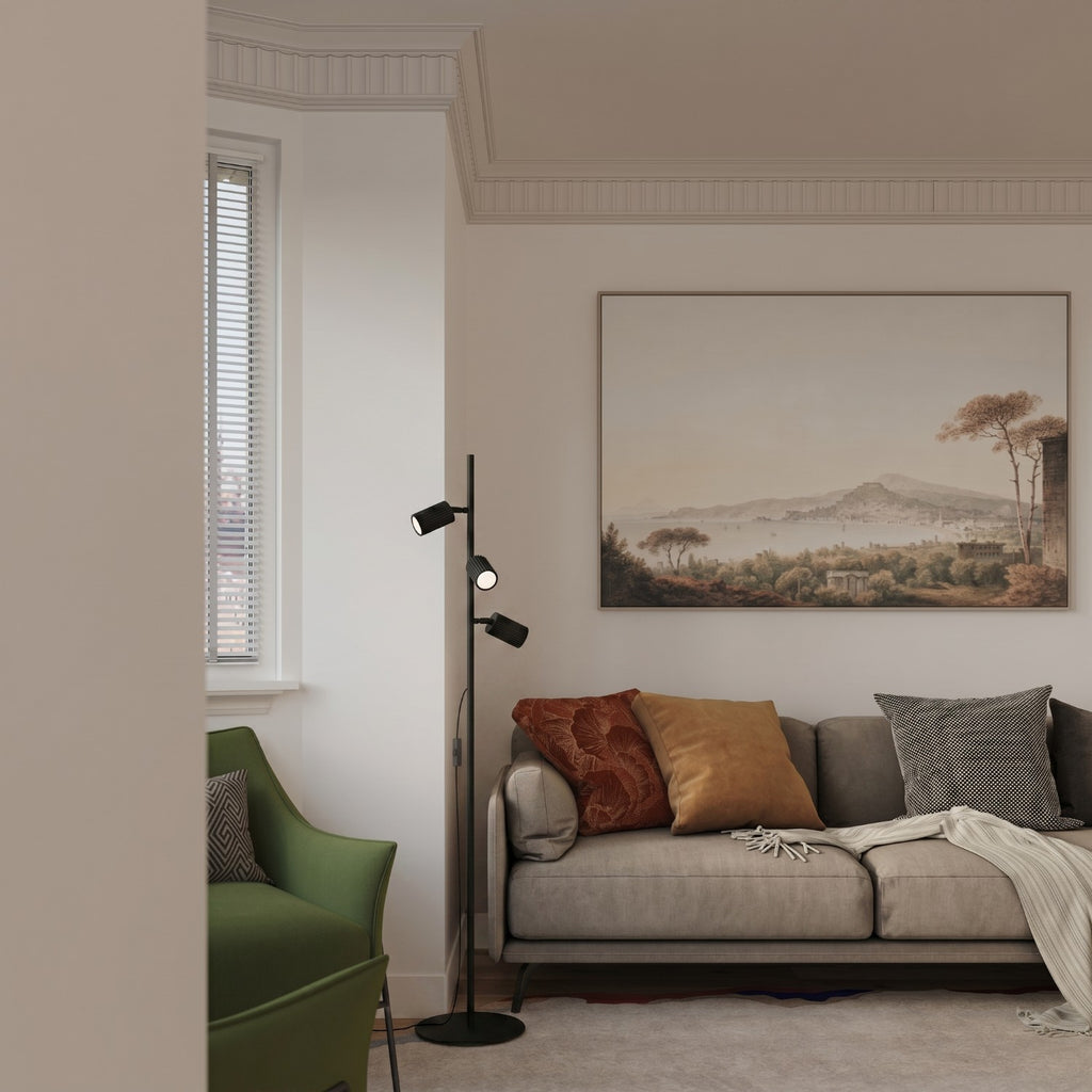 Lampadaire Karbon 3 spots aluminium noir GU10 détail