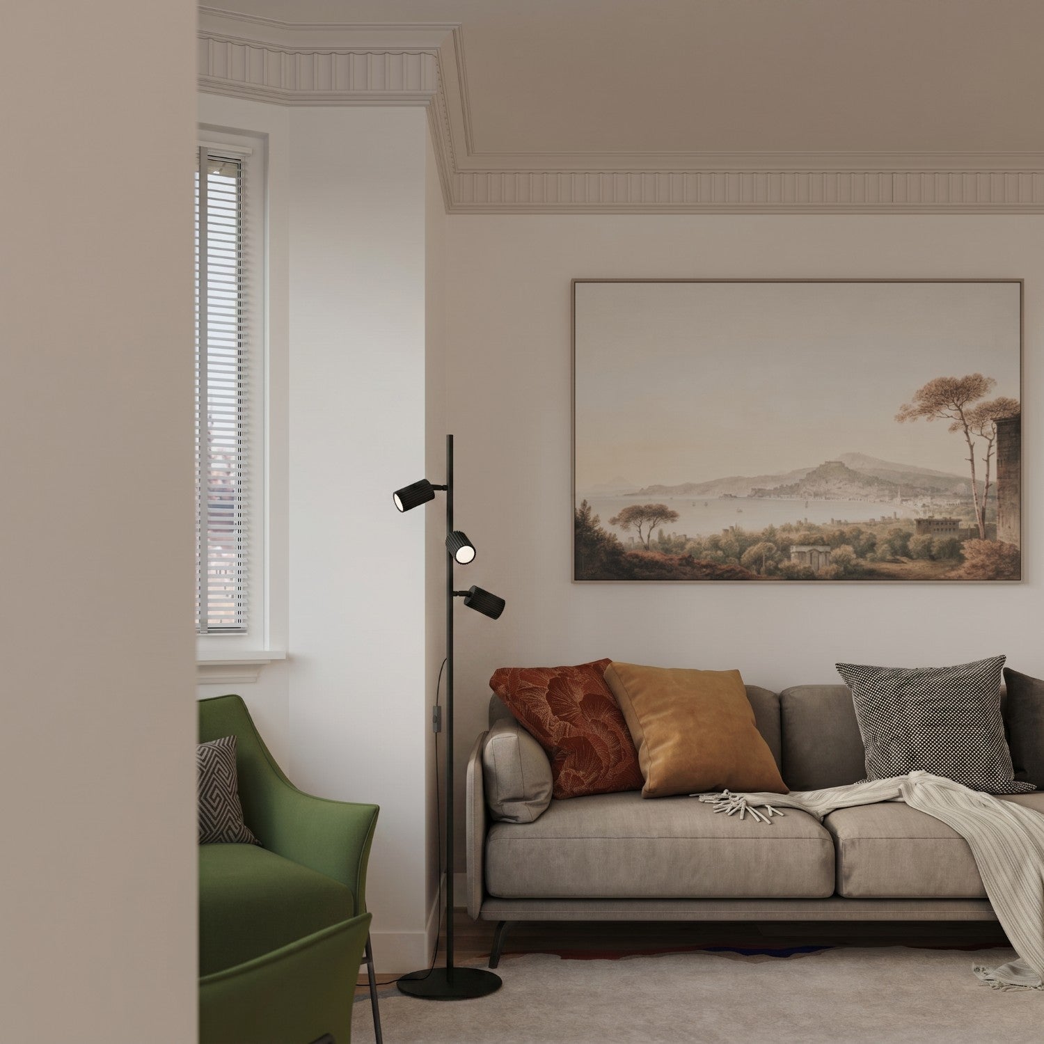 Lampadaire Karbon 3 spots aluminium noir GU10 détail
