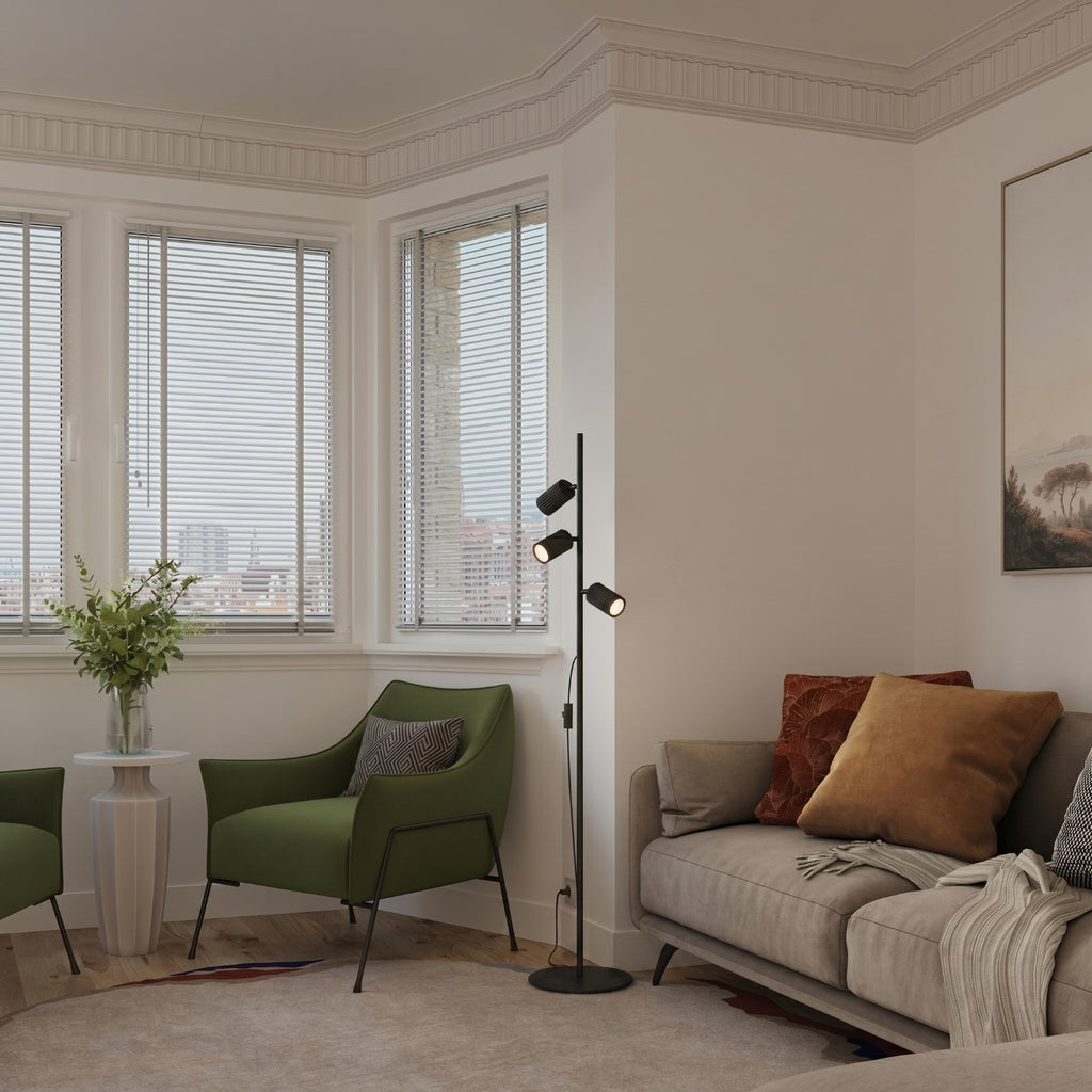 Lampadaire Karbon 3 spots aluminium noir GU10 vue de profil