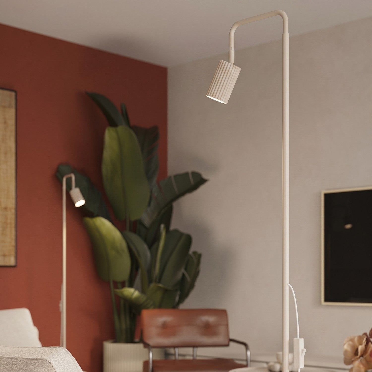 Lampadaire Karbon 1 aluminium beige GU10 vue de trois quarts