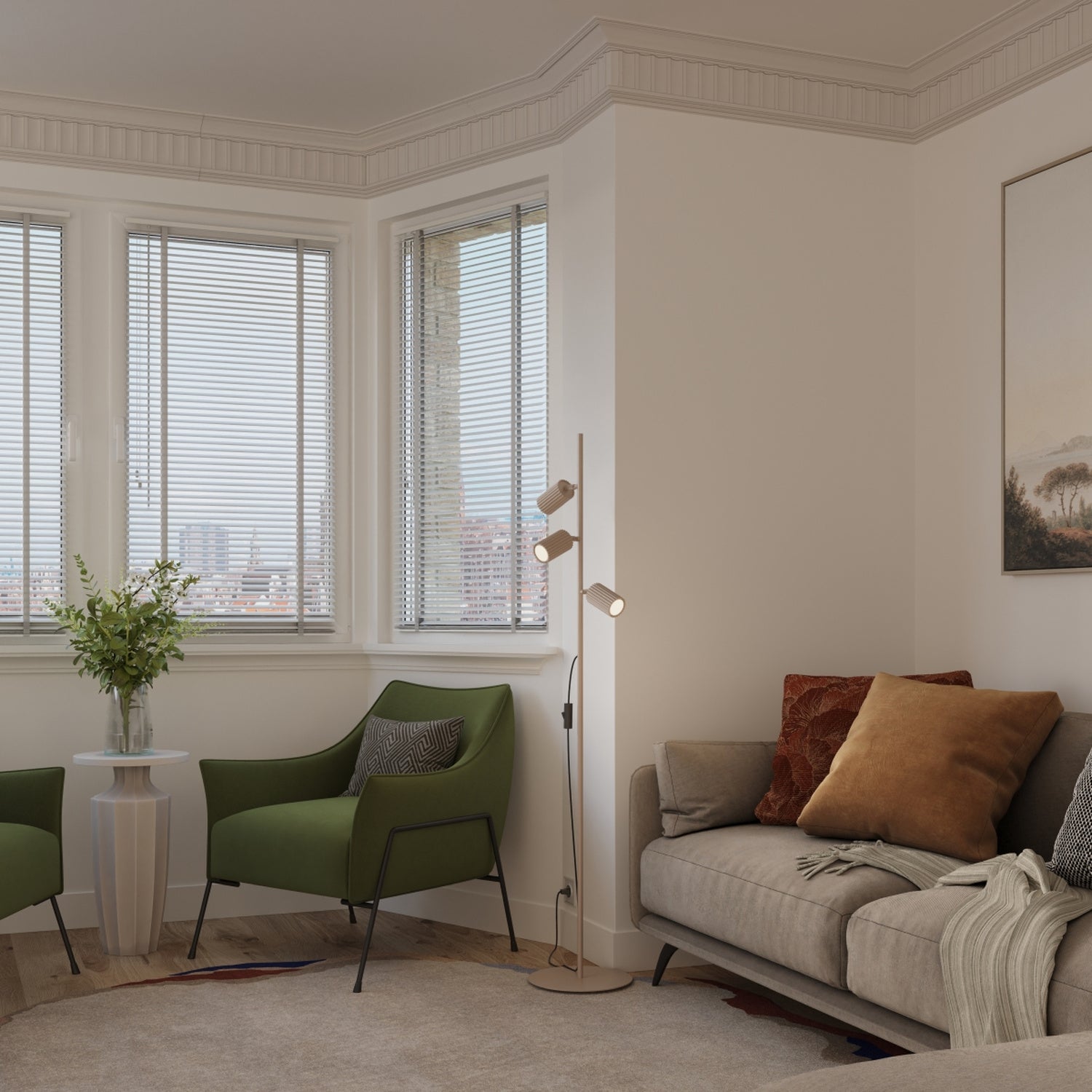 Lampadaire Karbon 3 spots aluminium taupe GU10 vue de profil