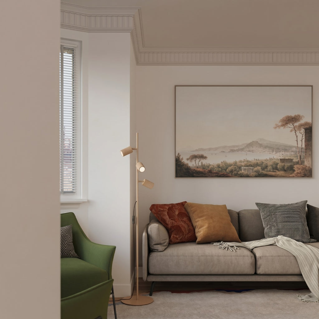 Lampadaire Karbon 3 spots aluminium doré GU10 détail