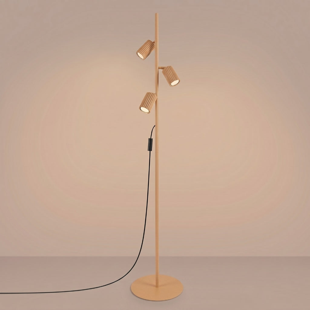 Lampadaire Karbon 3 spots aluminium doré GU10 vue de trois quarts