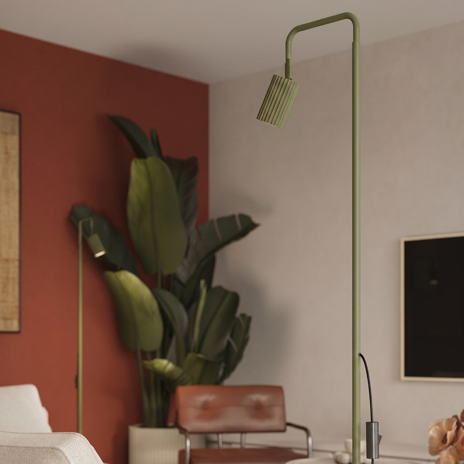 Lampadaire Karbon 1 aluminium vert olive GU10 vue de trois quarts