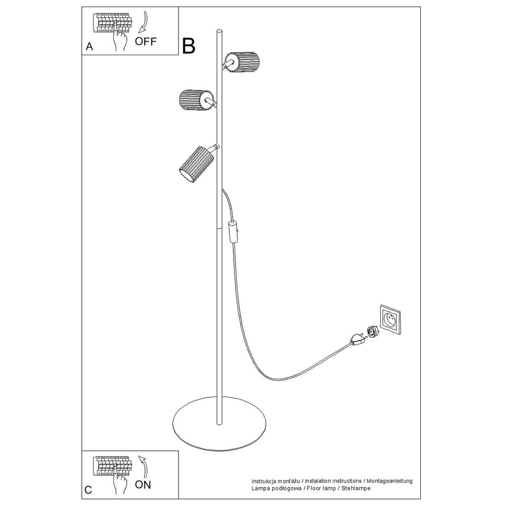 Lampadaire Karbon 3 spots aluminium vert olive GU10 vue de dessous