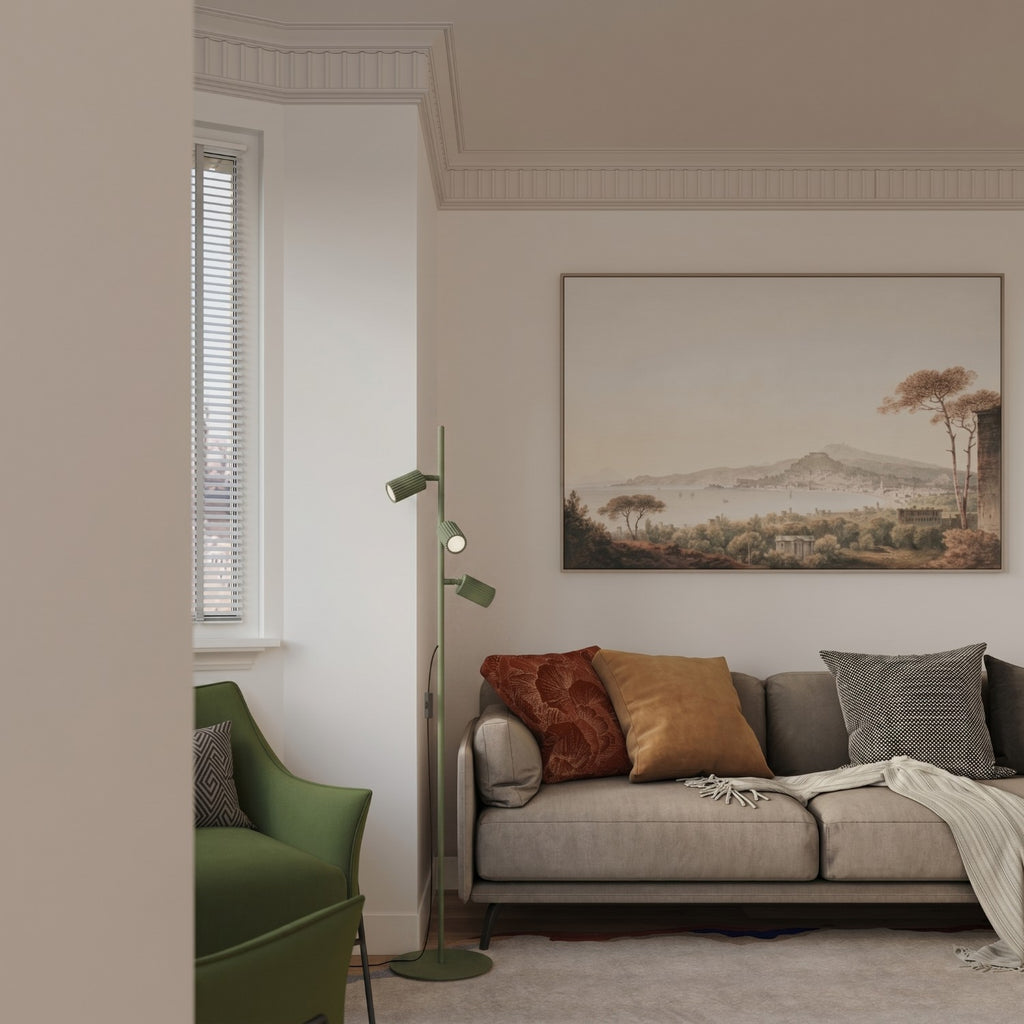 Lampadaire Karbon 3 spots aluminium vert olive GU10 détail