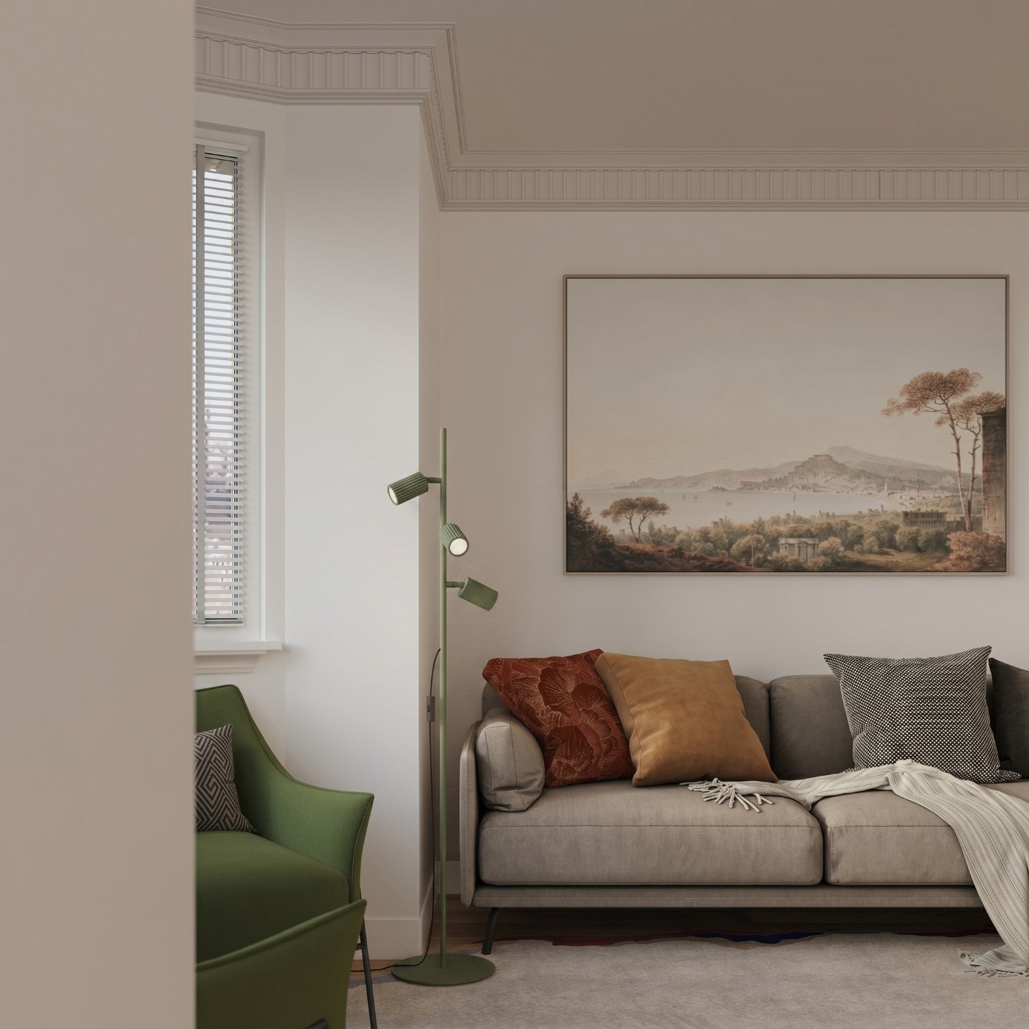 Lampadaire Karbon 3 spots aluminium vert olive GU10 détail