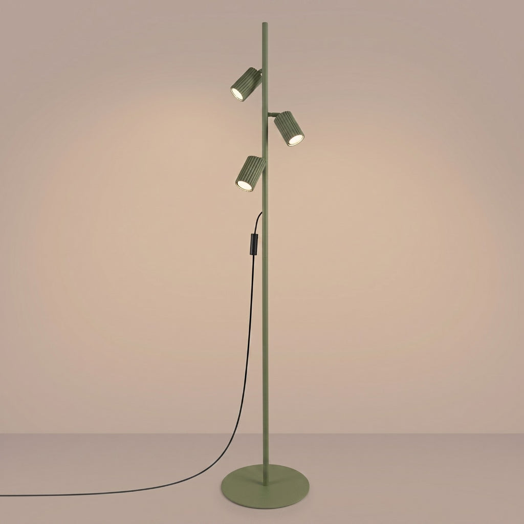 Lampadaire Karbon 3 spots aluminium vert olive GU10 vue de trois quarts